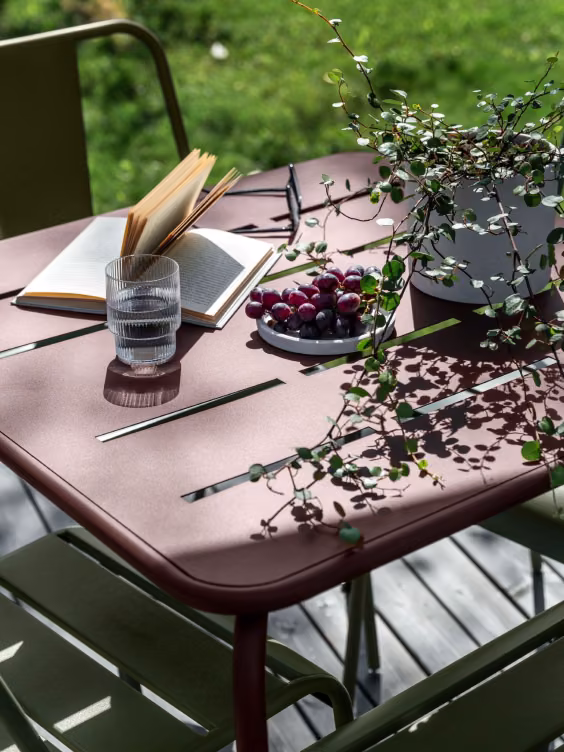 metal furniture on garden deck