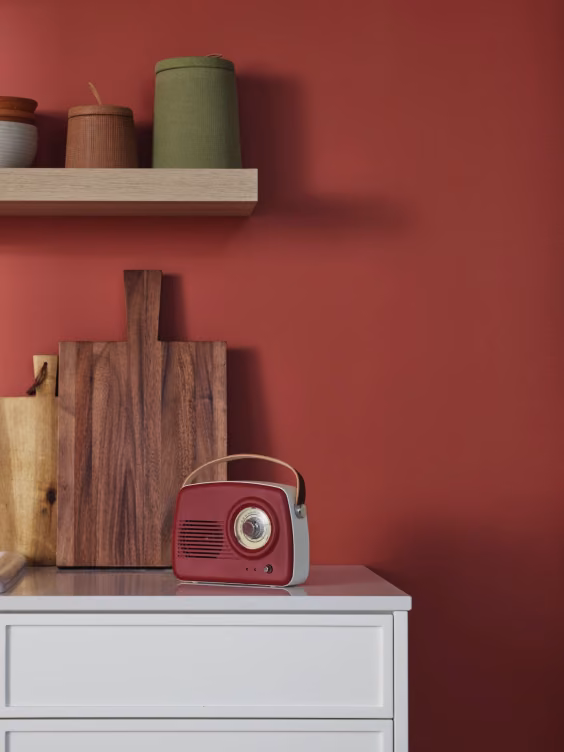 Red painted kitchen wall