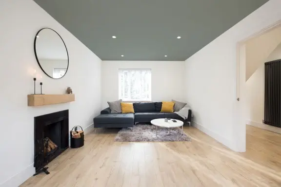 living room with painted ceiling