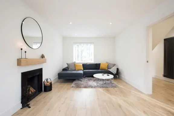 living room with unpainted walls