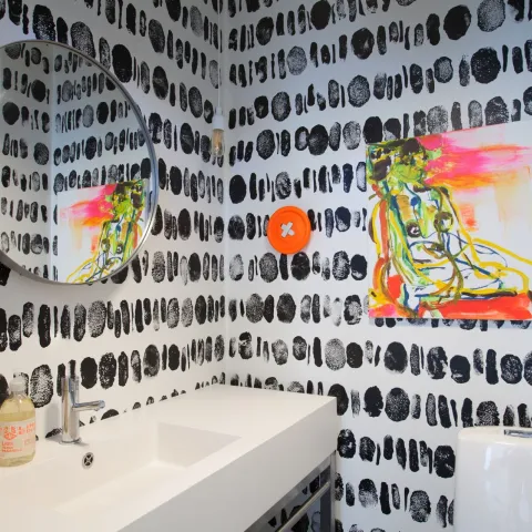 vonios kambarys juodai baltu raštu