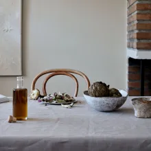 beige colour wall in bohemian style dinning area
